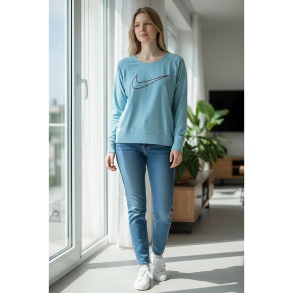 Nike Dri-Fit Womens Blue Long Sleeve Logo Sweatshirt - Picture 5 of 7